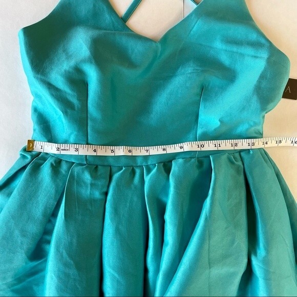 LAST CHANCE Gracia High-Low Backless Spaghetti Strap Gown in Aqua Blue Size M - Picture 14 of 14